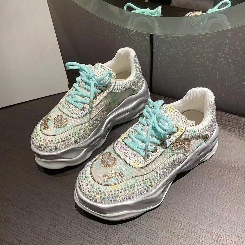

Новые толстые подошвы спортивная обувь женская мода дышащая инкрустированная стразами роскошный оригинальный дизайн мода светящаяся женская обувь 40