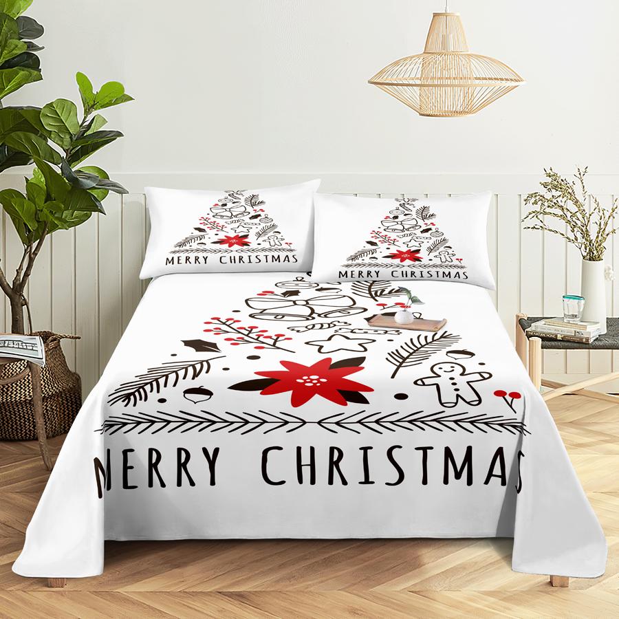 Bed Sheet Set 240x220 Christmas Tree With Pillowcase Letter Green For Single Double Beds Kids Adult 3D Bedding Texile Twin Full