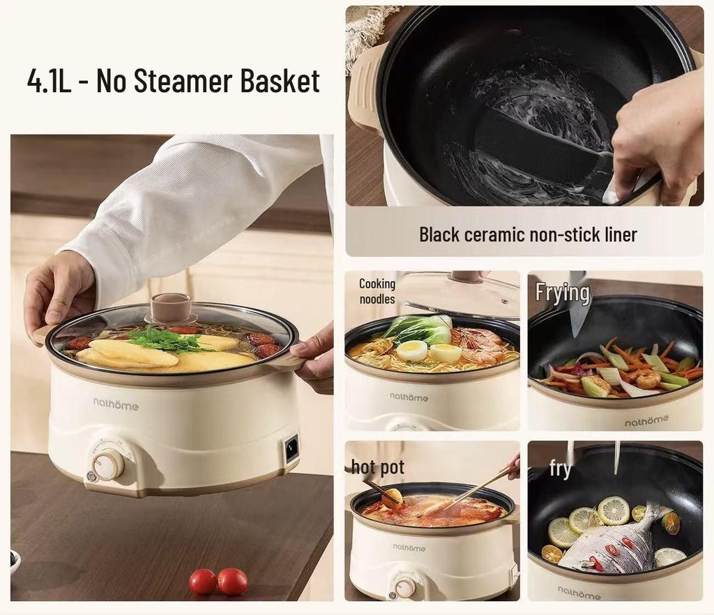 Wielofunkcyjny multicooker elektryczny All-in-One: Nieprzywierający multicooker, patelnia, urządzenie do gotowania jajek, wszechstronny garnek do gotowania do akademików i użytku domowego.