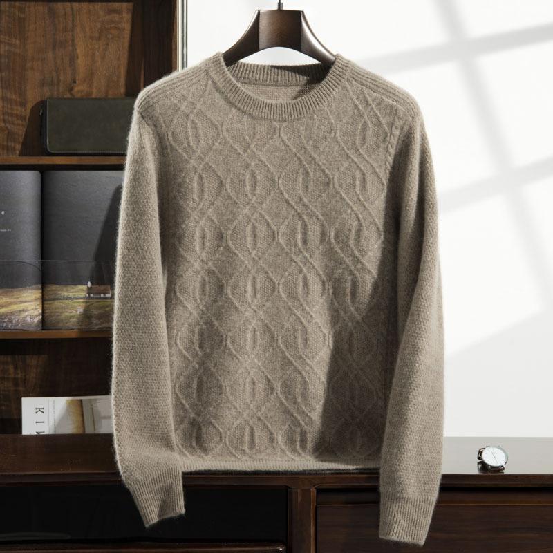 Crew neck cashmere sweater solid color jacquard knitted sweater new loose wool long-sleeved top