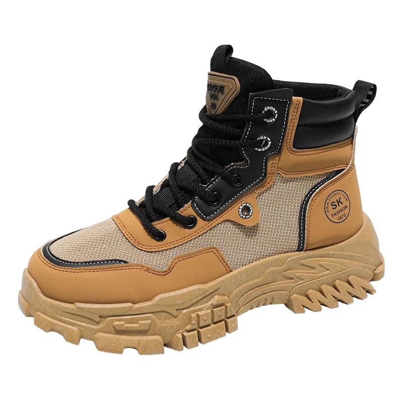 Mens Ankle Boots Leather Men's Shoe Work and Safety Shoes Free Delivery Shoes Casual Sneakers Brown Boot Booties Man High Cowboy
