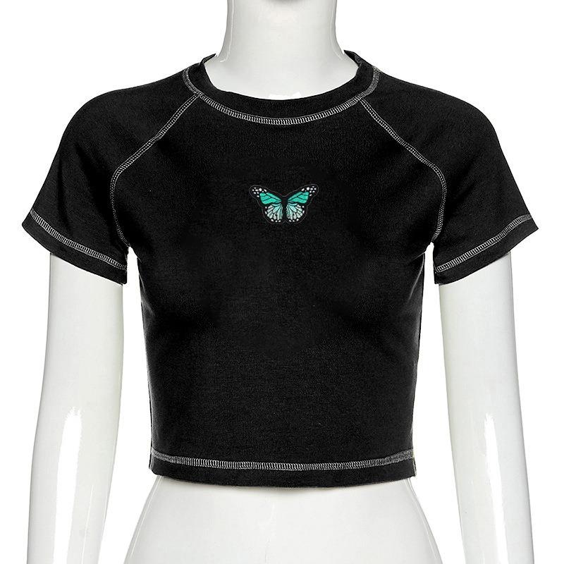 

Женская футболка Harajuku Crop Top Harajuku Retro Korean Black Demon Punk Gothic Anime Print Clothes Slim anime L