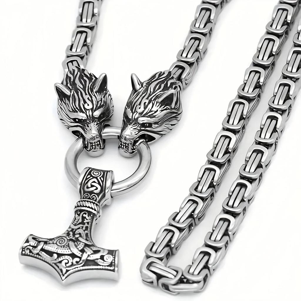 Men's Stainless Steel Viking Wolf Head Chain Bracelet - Vintage Style
