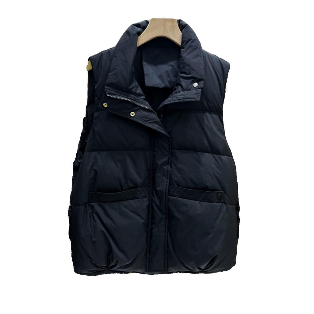 Autumn and Winter New Button Stand-up Collar Down Vest Women's Short Fashion White Duck Down Vest