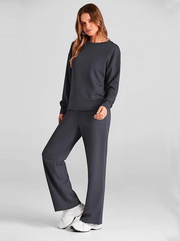 2025 Women's Two-Piece Knit Set: Long-Sleeve Top & Wide-Leg Pants