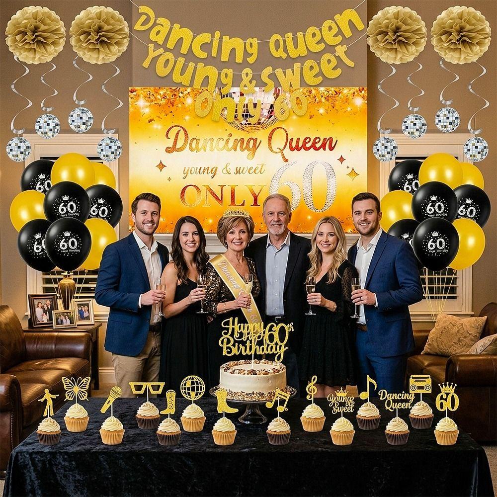 60 Years Old Dancing Queen Birthday Year 1966 Birthday Backdrop  for Family