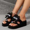 Fashion Women Platform Slippers 2024 New Summer Wedges Sandals Bohemian Style Slippers Flip Flops Fashion with Bow Shoes Slides Women