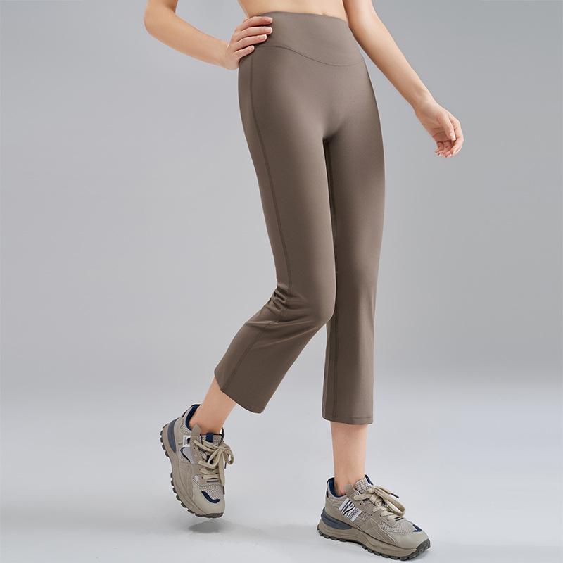 High-Waist Nude Yoga Flared Pants - Women's Summer Elastic Bodycon with Peach Hip Shaping