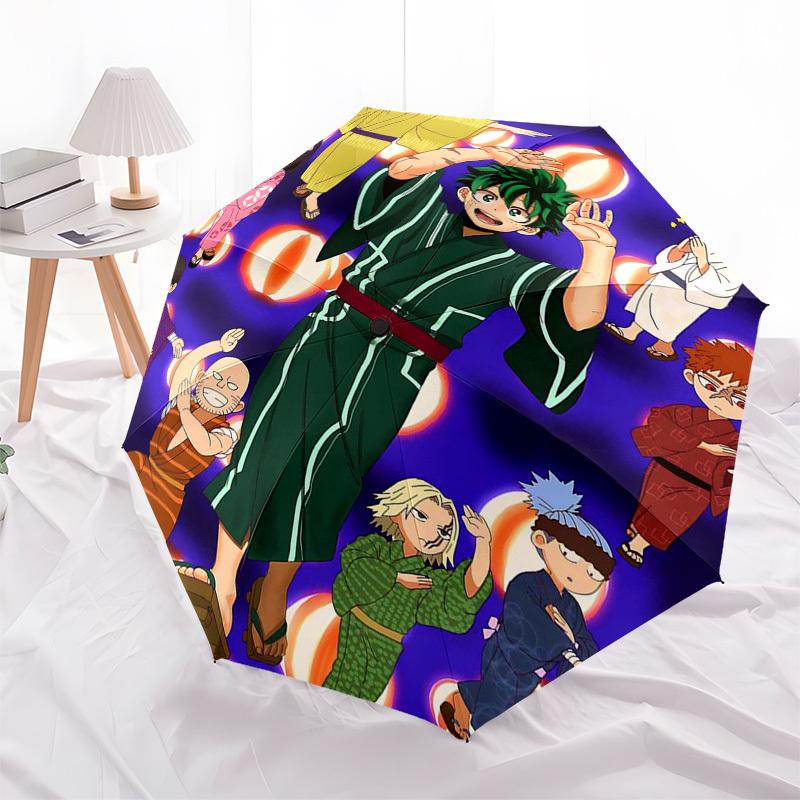 1pc My Hero Academia Outdoor Umbrella - Automatic Opening/Closing, Portable 3-Fold Design with Katsuki Bakugo, Izuku Midoriya, Tsuyu Asui and More! Pe
