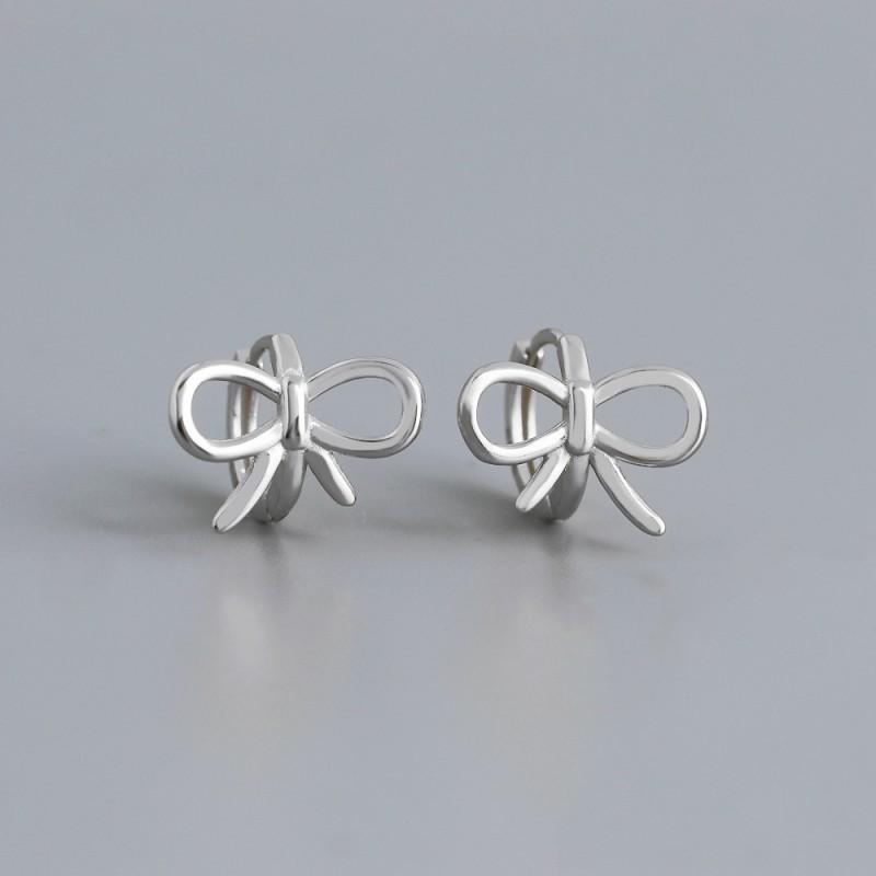 Elegant Bow Knot Stud Earrings Women Sterling Gold Plated Fashion Jewelry Lightweight Daily Wear 925 Sterling Silver