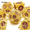 7 Pcs Golden Red Lotus Flower  Metal Dice Solid Metal Polyhedral Dice Set Suitable for Role-Playing RPG  Board Game Card Game