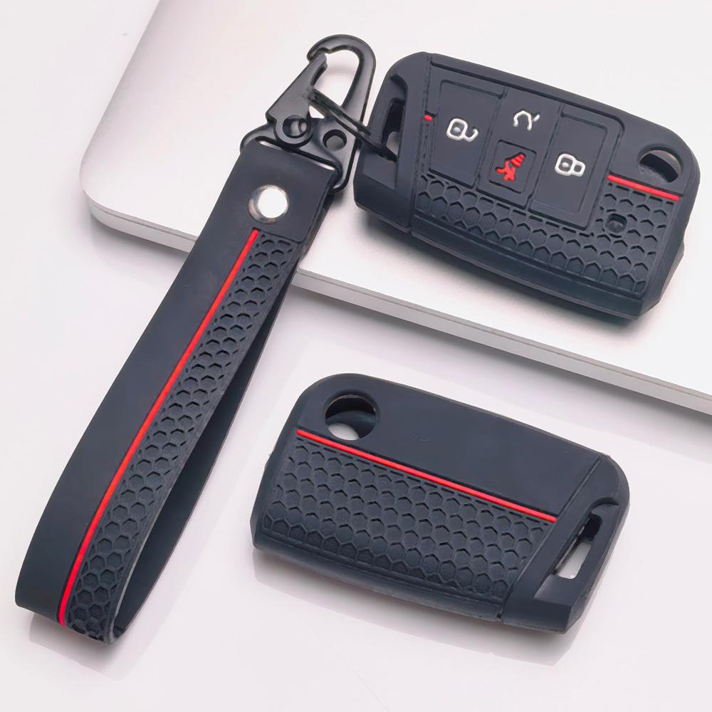 Folding Car Key Fob Case for Volkswagen Golf 7 MK7 Tiguan MK2 Passat B8 Skoda Octavia with Keychain Anti Scratch Soft Silicone Fold Remote Key Sleeve