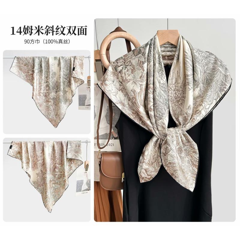 Silk twill 14 mmi large silk scarf women's fashion versatile high-end mulberry silk square scarf light luxury versatile 90 shawl