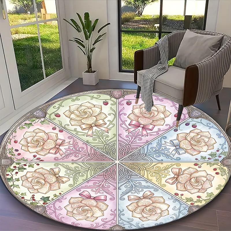 Blush Floral Parrots Carpet, Non-slip Office Chair Rug, Digital Print Home Round Rug, Unique Festival Decorations