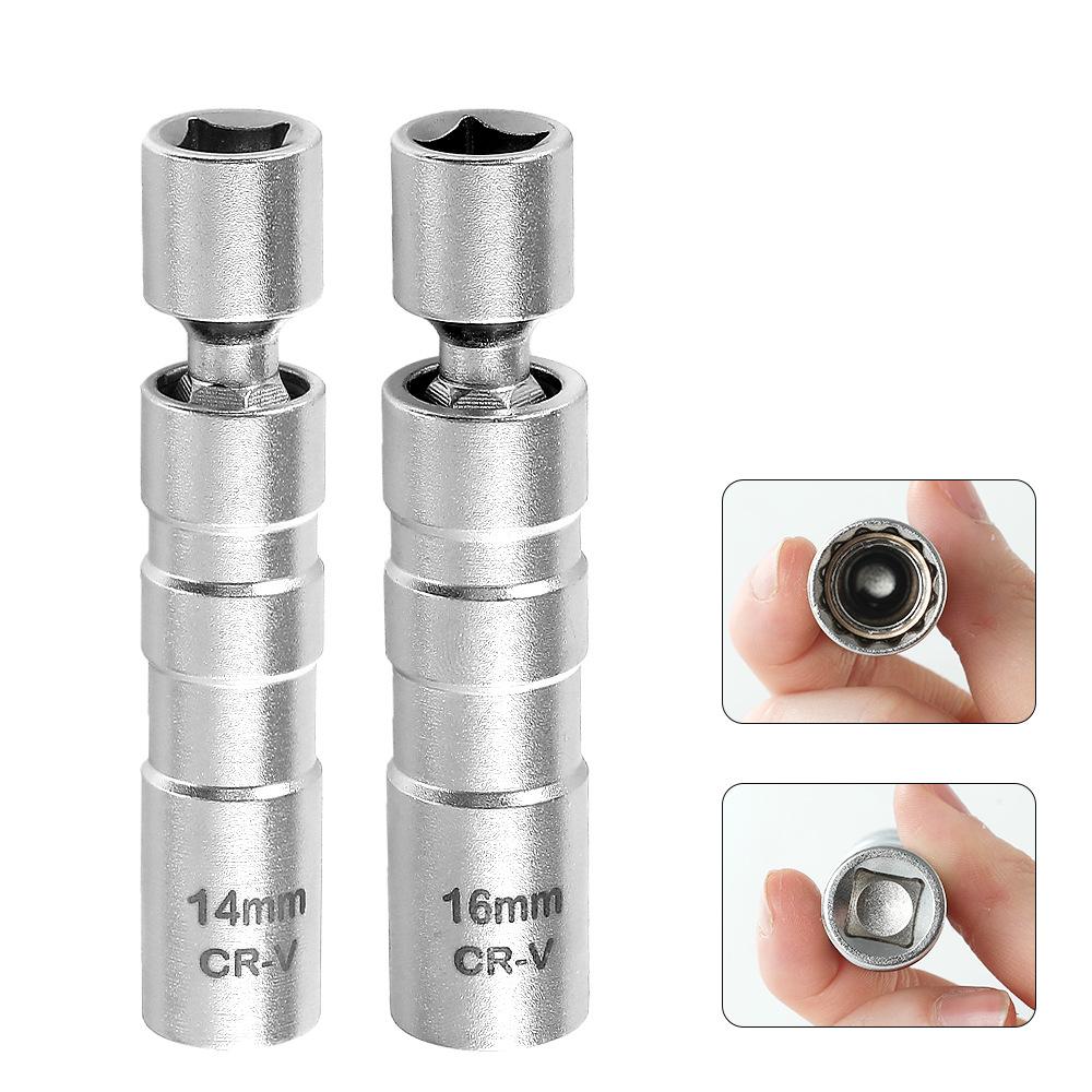 Universal Joint 14/16mm Swivel Magnetic Spark Plug Sleeve Socket Wrench 3/8" Drive 12 & 6 Point Thin Wall Car Removal Tool