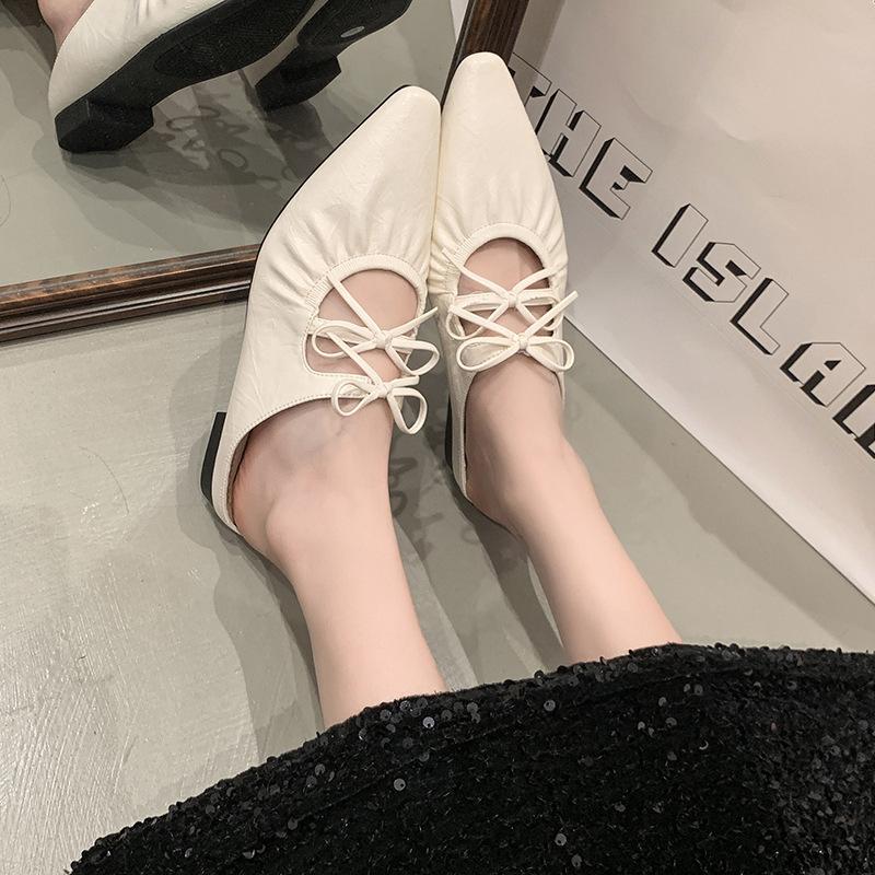 French bow bag head cool slippers women's summer wear 2025 new fairy style flat half slippers fashion sandals