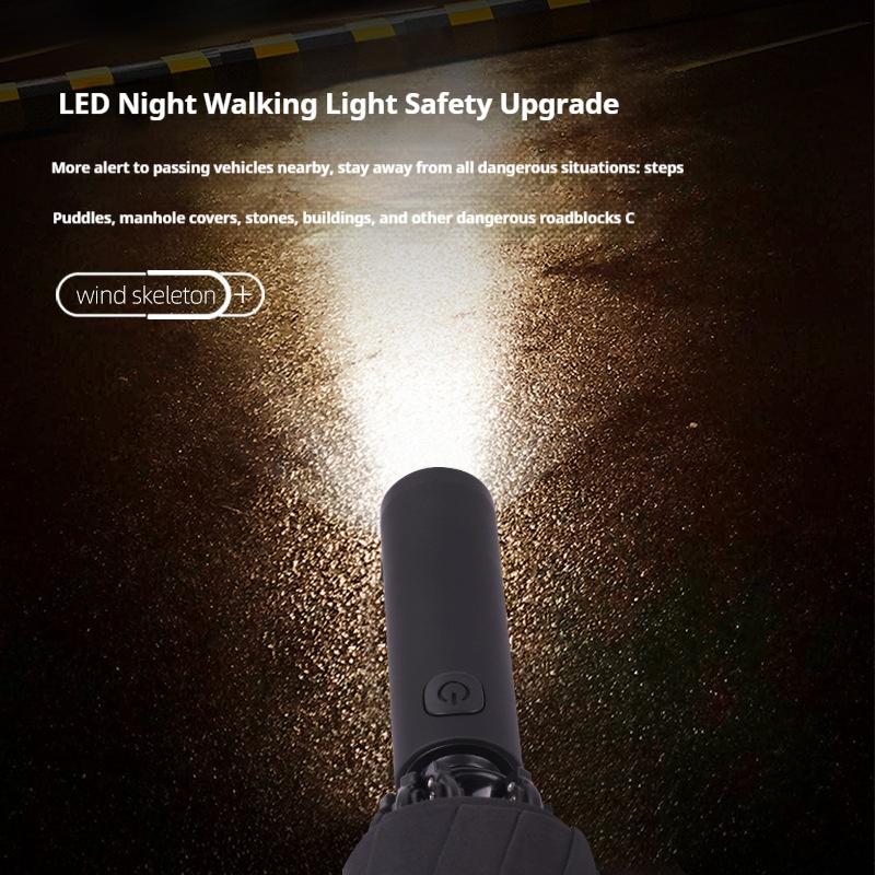 Fully Automatic Sun Protection Umbrella Folding Waterproof Umbrella With LED Flashlight UV Sunshade Rainproof Wind Resistance