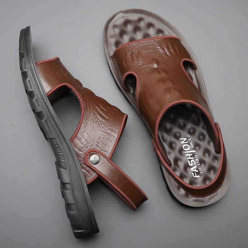 2025 Summer New Men's First Layer Cowhide Sandals Men's Soft Leather Beach Shoes Casual Men's Shoes Platform Soft Leather Slippers