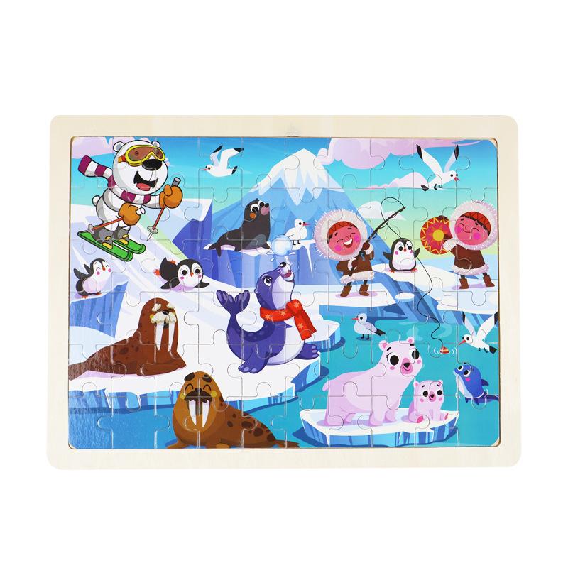 Holz 60-teiliges Blockrahmenpuzzle, Kinder-Cartoon Holzflugzeugpuzzle, Baby Früherziehung Lernspielzeug