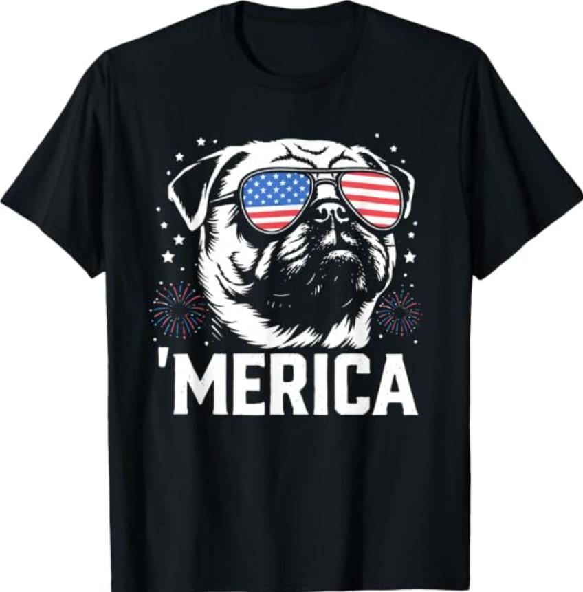 Merica Pug 4th of July T-Shirt XXXXL