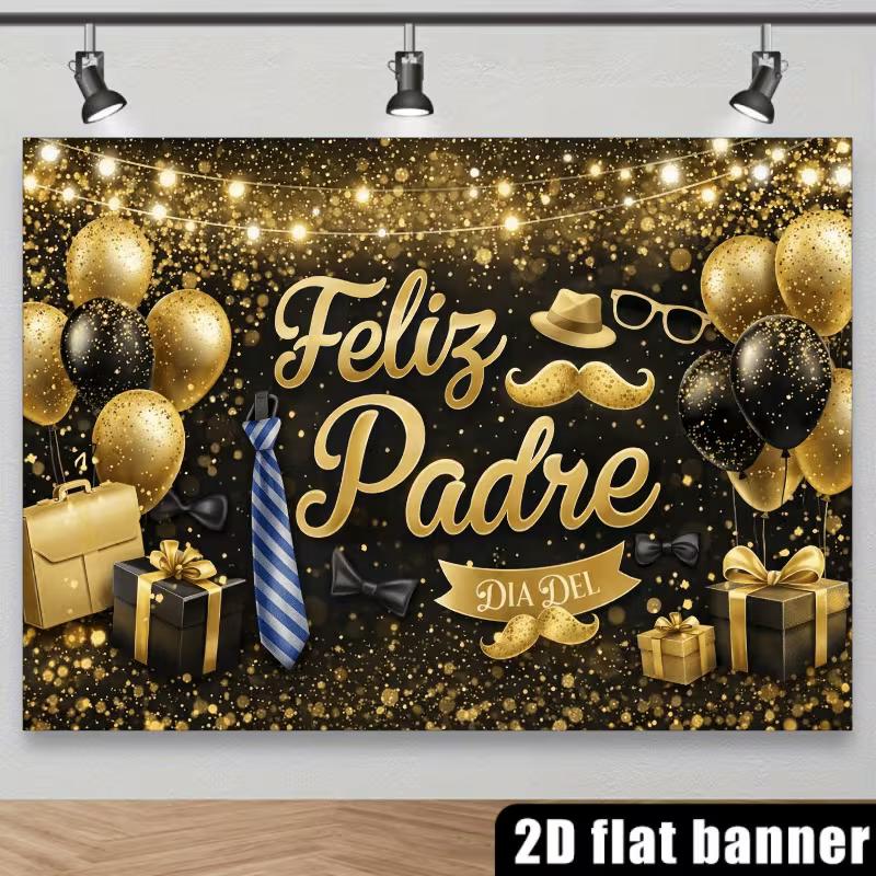 Fondo 2D Oro Negro Día del Padre, Fondo Fotográfico Feliz Padre Corbata y Globo