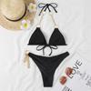 Two Piece Bikini Set with Metal Chain Decoration Triangle Top and Low Waist Bottom Swimwear for Women Beachwear Summer Outfit