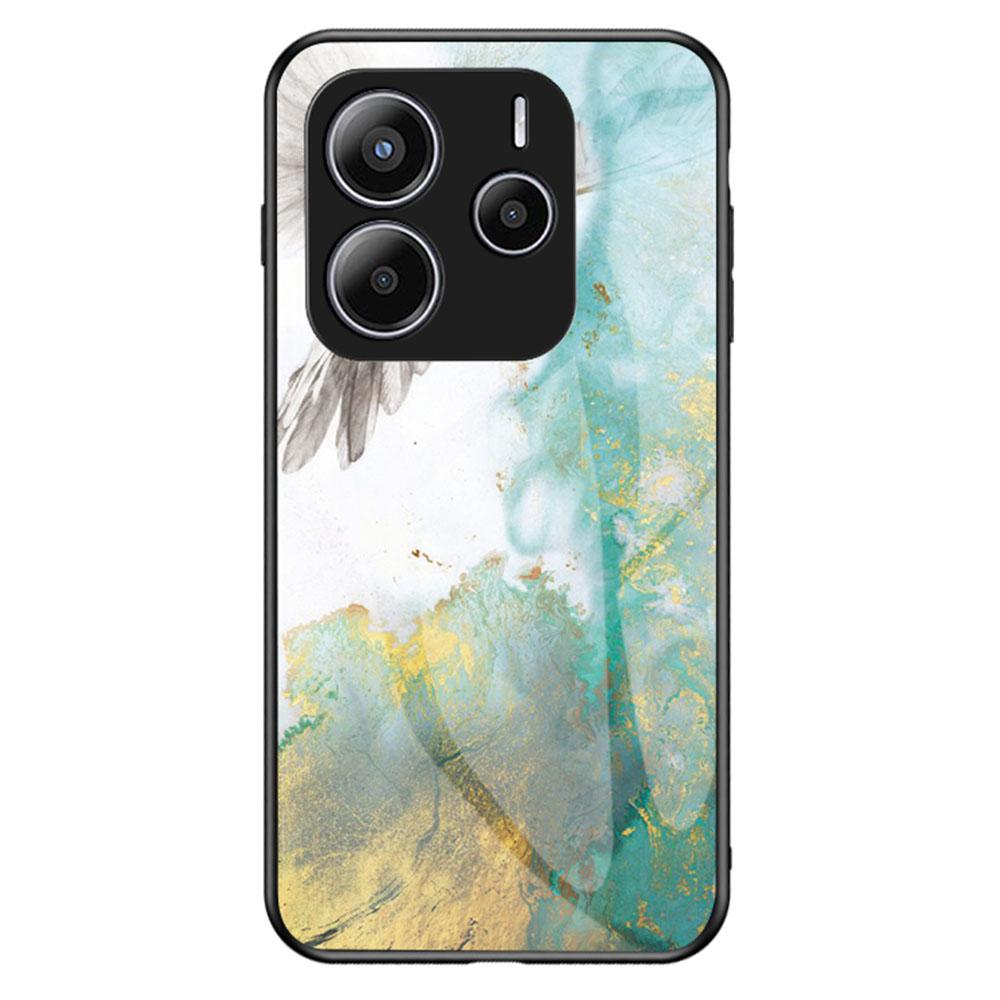 For Xiaomi Redmi Note 14 5G Case Marble Pattern Tempered Glass+PC+TPU Protective Phone Cover