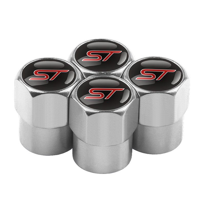 AJQ1 4pcs ST Emblem Aluminum Car Styling Wheel Tire Valve Cap Dust Cover for Ford Fiesta Mondeo Fusion Kuga Edge Mustang Explorer RS