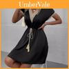 Summer Casual Crochet Vneck Dress With Short Sleeves For Women