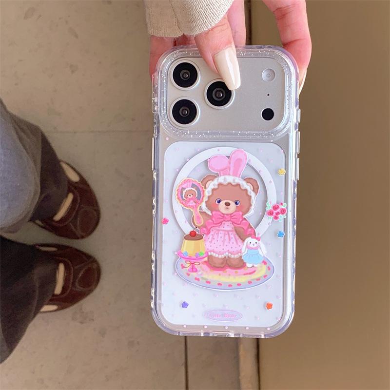 

Adorable Bear Mirror Magnetic iPhone 17/16 Pro Max/15/14 Case for Women iPhone 16 Pro