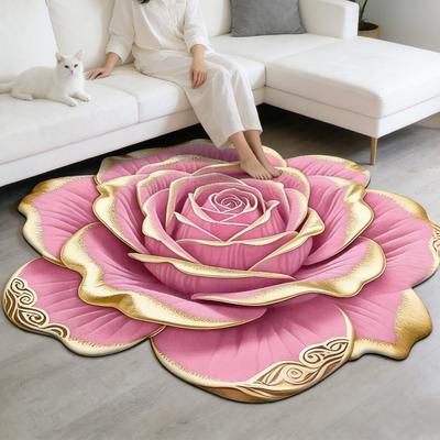 Floral Plush Floor Mat 3D Visual Flower Shaped Bath Mat Non-Slip Absorbent Floor Rugs for Bedroom Kitchen Bathroom Sofa Coffee Table