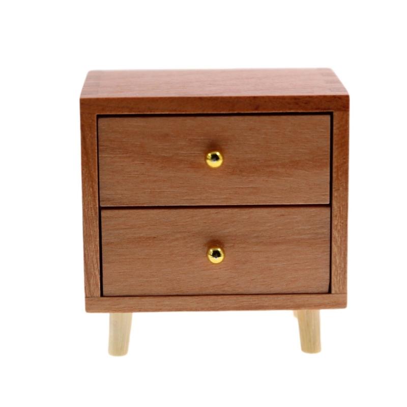 1:12 Scale Doll House Bedside Cabinet Natural Wood Furniture Model Figurine For Realistic Display Scene Arrangemetn