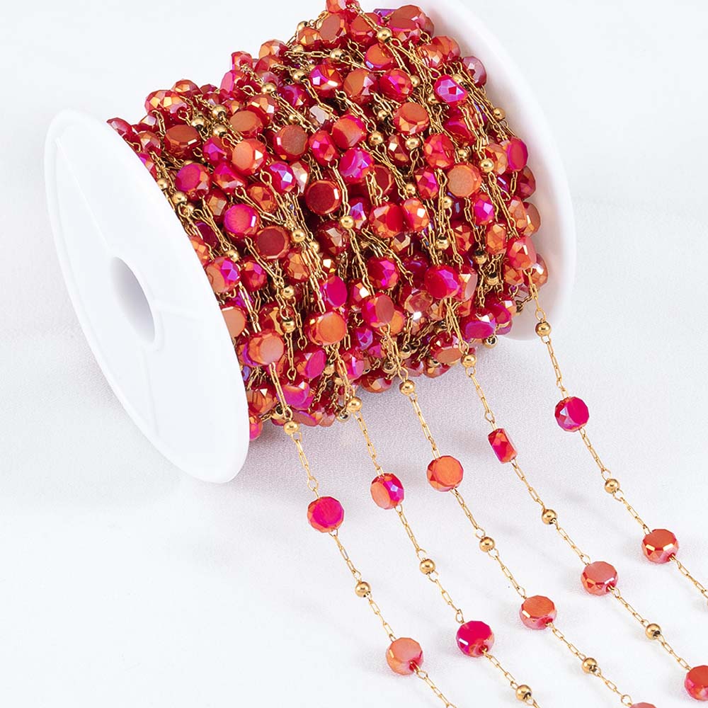 1M Stainless Steel Round Crystal Beaded Chains Gold Color Link Chain for DIY Boho Necklace Bracelet Chain Jewelry Making Materia