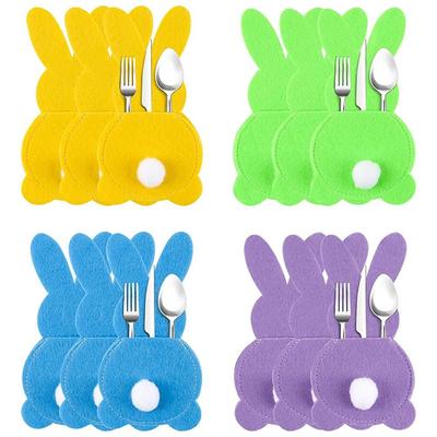 4 pièces Porte-couverts Lapin en Feutre Réutilisable Sac à Couverts de Pâques Porte-fourchette de Pâques Fête