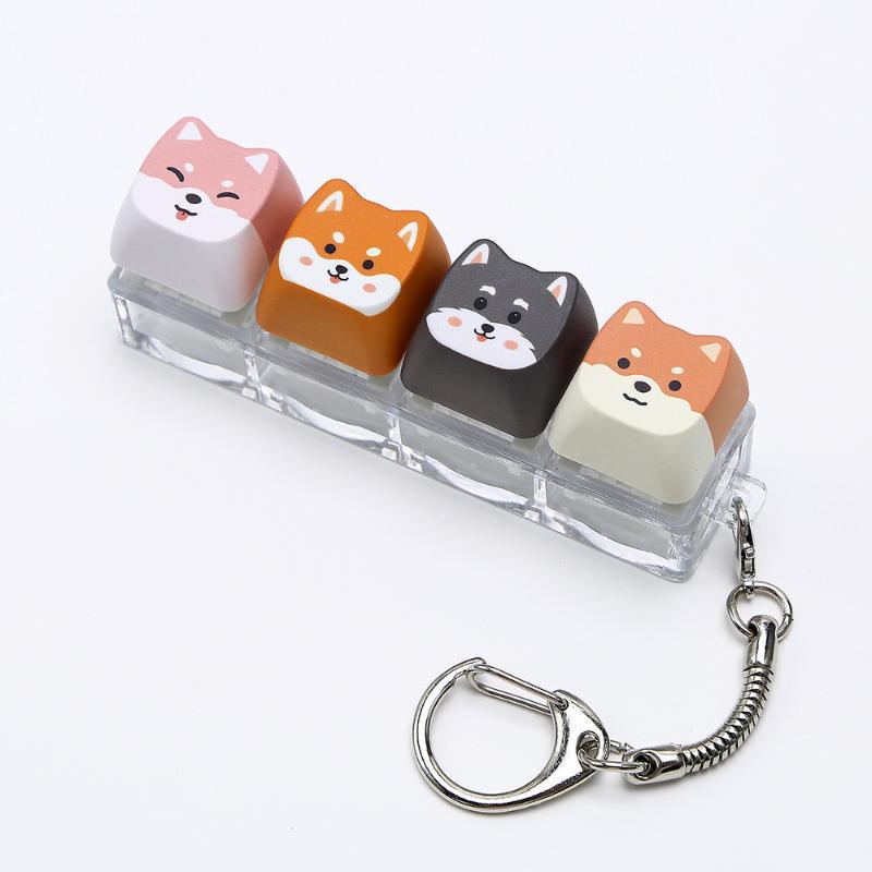 Cute Cats And Dogs Keychain 4 Keys Keyboard Key Ring Backpack Pendant Decompression Tool Stress Relief Toy