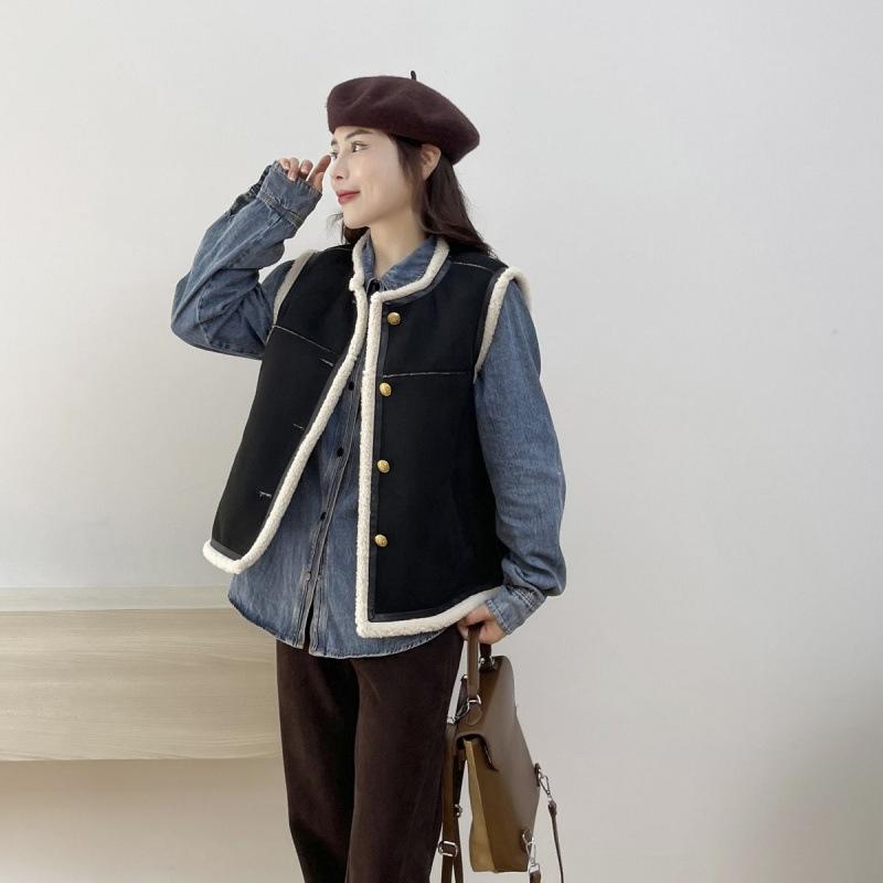 European Retro Round Neck Short Fur Integrated Autumn and Winter New Small Vest Jacket