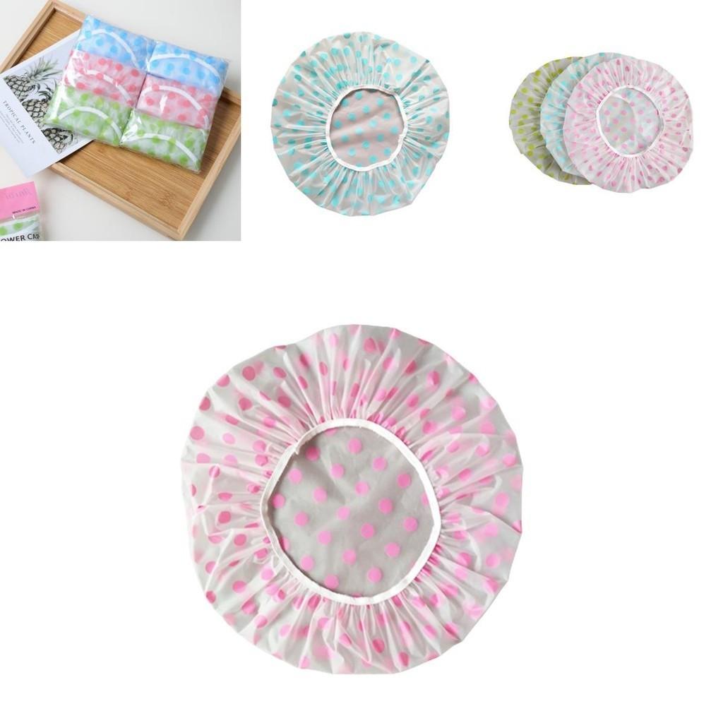 Thickening Oil-proof Shower Cap Reusable Blue/yellow/pink Polka Dot Spa Cap