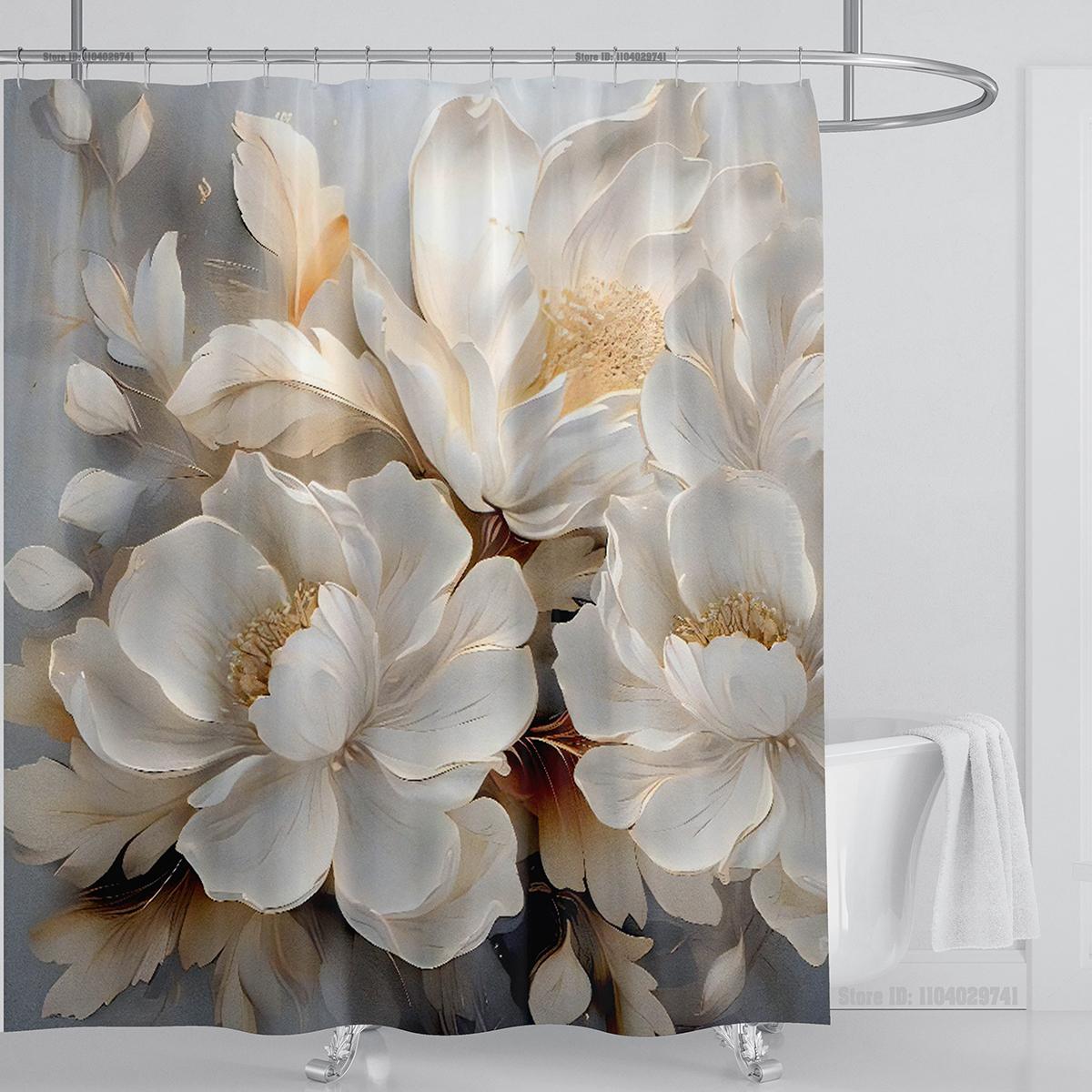 

3D печать Роскошная шторка для душа в китайском стиле с бриллиантовым цветком, полиэстеровая ткань, высококачественная, с крючками, коврик для ванной W120xH180cm