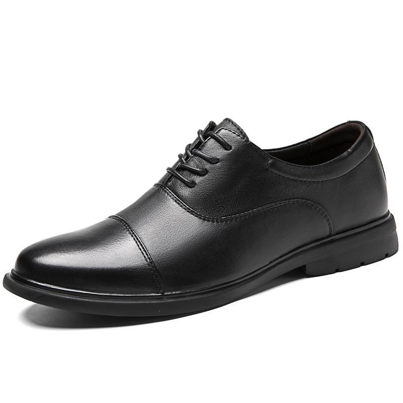 Men's shoes business casual shoes formal leather shoes men's spring low-top pure black cowhide foot cover large size small leather shoes