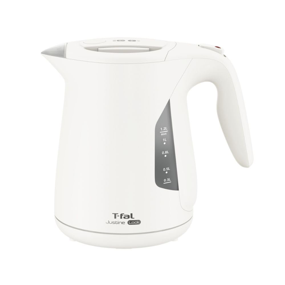 T-fal Electric Kettle, 1.2L, Large Capacity, Anti-Tip, Anti-Leak Design, "Justin Lock" White, Steam-Saving Design, KO5901JPA