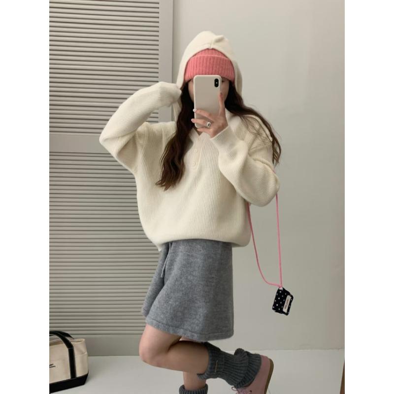 Pit Strip Loose Half-open Neck Pullover Sweater Women's Candy Color Autumn Lazy Wind Versatile Hooded Pullover Sweater