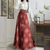 Original Chinese Tang Dynasty Style Hanfu Set, Printed Square Neck Blouse With Embroidered Waist High Skirt, Spring Daily Chinese Traditional Outfit