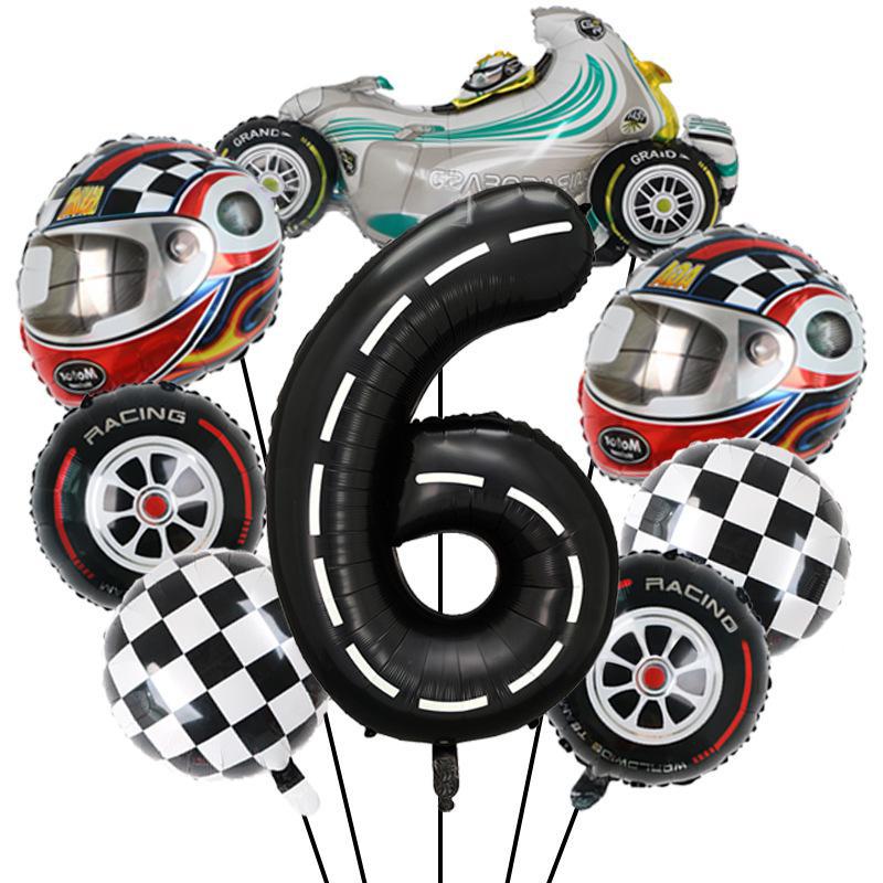 8-Piece Us Version Line 40-Inch Digital Balloon Racing Helmet Themed Aluminum Film Boy Birthday Party Gift