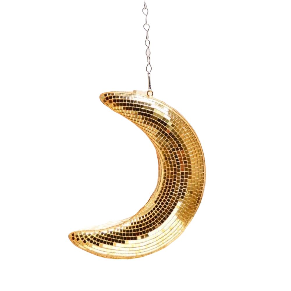 Creative Reflective Surface Hanging Disco Moon Modern Aesthetic Disco Moon Ornaments Colorful Moon Mirror Decor Party Decoration
