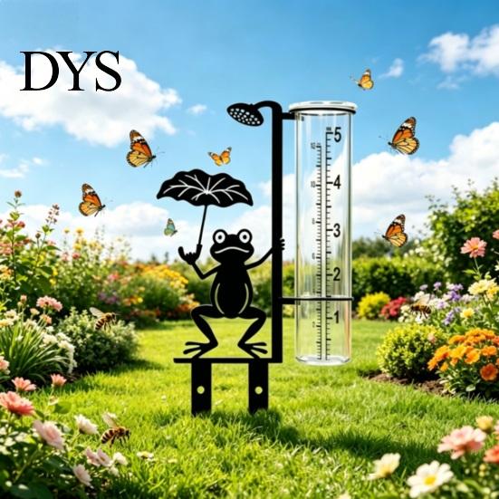 Garden Rainfall Measuring Tool Frog Rain Gauge, Metal Holding Umbrella Stake, Weatherproof Stake Decorative Measurement Gauge for Outdoor Yard