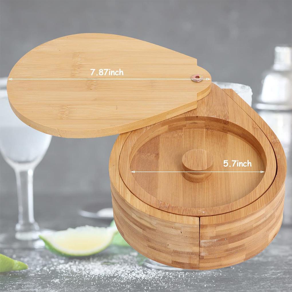 

3 Tier Bamboo Rotating Salt Rimmer Box Seasoning Jar Salt Dipper Sugar Rim Box Juice Cocktail Seasoning Box Bartender Tool Box