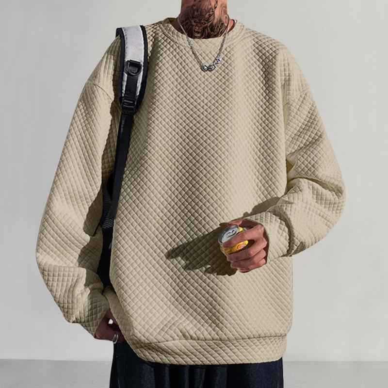 Spring men's trend small checkered round neck pullover casual loose knitted long-sleeved top men