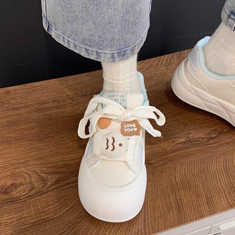 

Platform white shoes women s 2025 new popular autumn cute student big head bread shoes versatile board shoes round head 40 синий