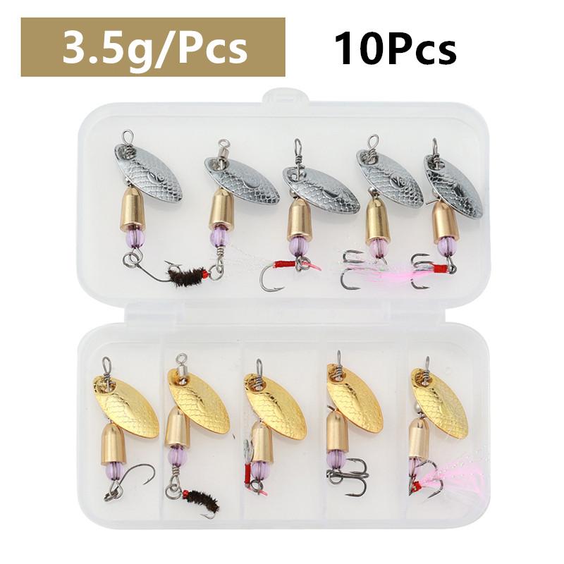 

10 шт./кор., рыболовная приманка, спиннер-приманка, 3,5 г, ложка, приманка, металлическая рыболовная приманка с перьями, тройные крючки, спиннербейт, снасти