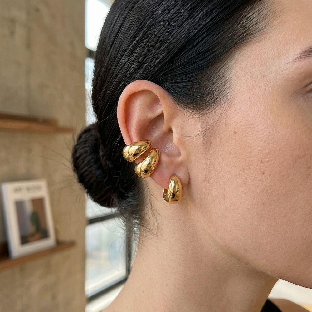 Wassertropfen Mehrschichtig Hohl Ohrclips Gold Ohr Manschette Schmuck Vintage Fake Piercing Ohrringe Damen
